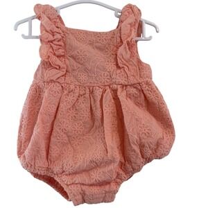 Catherine Malandrino Baby Girl Coral Lace Floral Embroidered Bubble Romper 3-6M